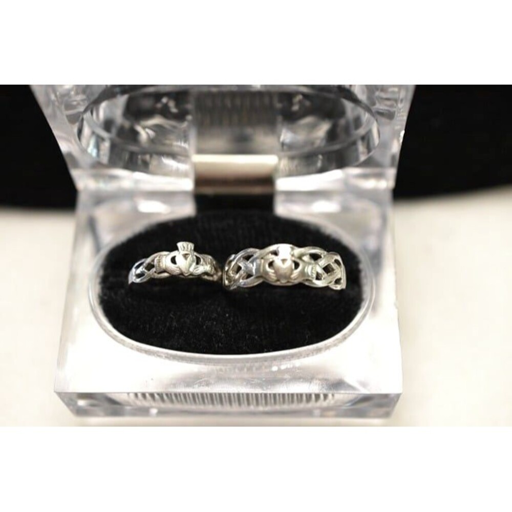 Claddagh 925 Silver Stamped His/Her's Ring Set Size 7/12 Stunning Wedding Set